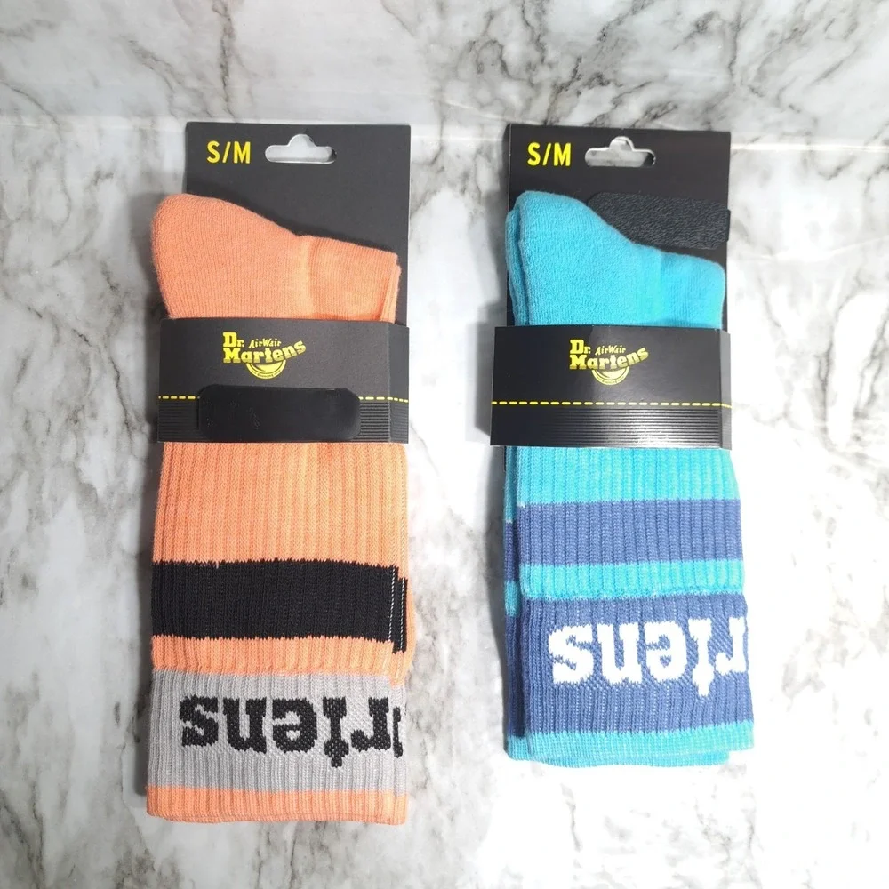 2 Pairs Dr Martens Athletic Logo‎ Socks Size S/M Coral Organic/Turquoise Blue